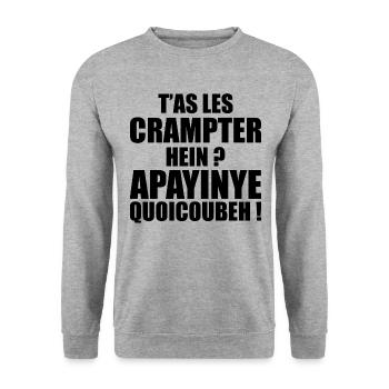 T'as Les Crampter Apayinye Quoicoubeh Humour - Sweat-shirt Unisexe - gris chiné - Devant - Alina (178cm) & Michal (187cm)