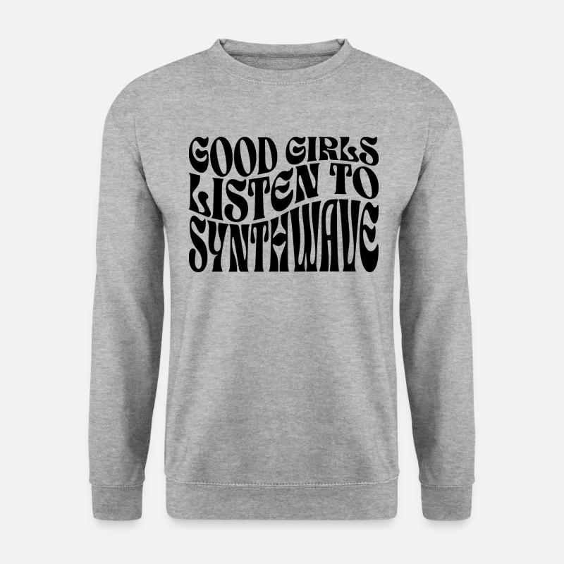Mädchen hören Synthwave-Musik - Unisex Pullover - Weißgrau meliert