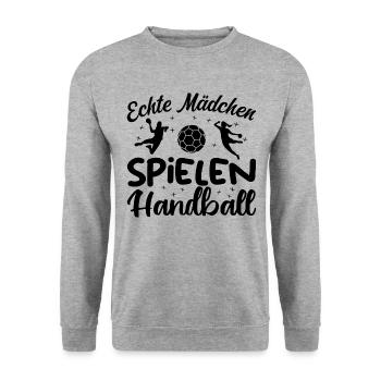 Echte Mädchen spielen Handball - Unisex Pullover - Weißgrau meliert - Vorne - Alina (178cm) & Michal (187cm)