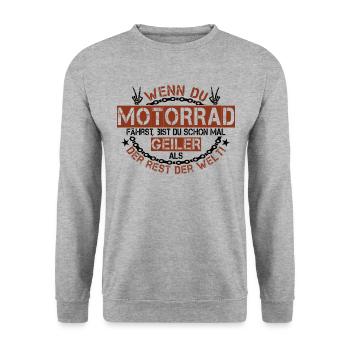 Motorrad Biker Geil lustig Spruch - Unisex Pullover - Weißgrau meliert - Vorne - Alina (178cm) & Michal (187cm)