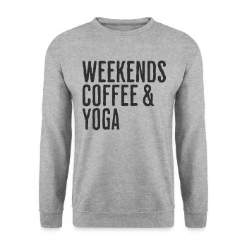Entspannendes Zen-Wochenende Kaffee & Yoga - Unisex Pullover - Weißgrau meliert - Vorne - Alina (178cm) & Michal (187cm)