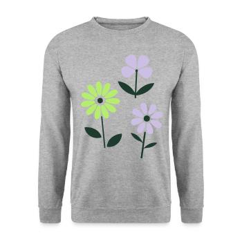 Bunte Blumen im Grafik-Stil - Unisex Pullover - Weißgrau meliert - Vorne - Alina (178cm) & Michal (187cm)
