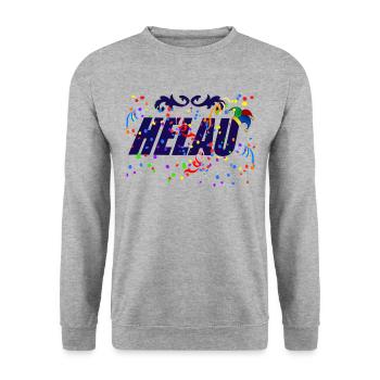 Helau,Fastnacht Fasching Karneval Shirt Kostüm - Unisex Pullover - Weißgrau meliert - Vorne - Alina (178cm) & Michal (187cm)