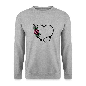 stéthoscope amour médecin infirmière - Sweat-shirt Unisexe - gris chiné - Devant - Alina (178cm) & Michal (187cm)