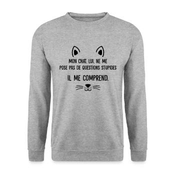 mon chat - Sweat-shirt Unisexe - gris chiné - Devant - Alina (178cm) & Michal (187cm)
