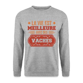 Life is better with cows - Unisex Sweatshirt - salt & pepper - Front - Alina (178cm) & Michal (187cm)