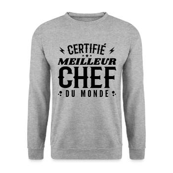 Zertifizierter bester Koch der Welt | Koch Geschenk - Unisex Pullover - Weißgrau meliert - Vorne - Alina (178cm) & Michal (187cm)