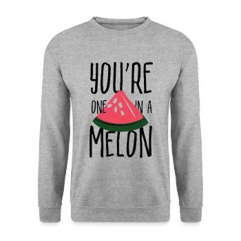 Du bist einer in einem Melonen-Wortspiel - Unisex Pullover - Weißgrau meliert - Vorne - Alina (178cm) & Michal (187cm)