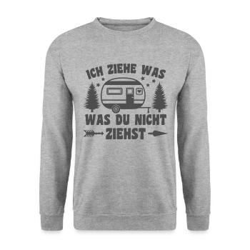 Ich ziehe was was du nicht ziehst Wohnwagen Camper - Unisex Pullover - Weißgrau meliert - Vorne - Alina (178cm) & Michal (187cm)