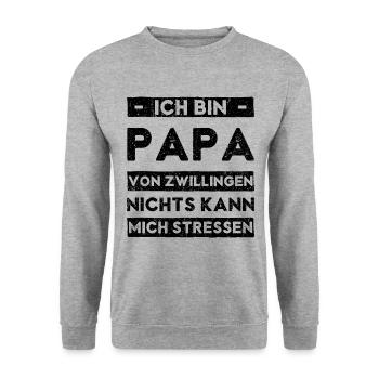 Papa Von Zwillingen Kann Nichts Stressen - Unisex Pullover - Weißgrau meliert - Vorne - Alina (178cm) & Michal (187cm)