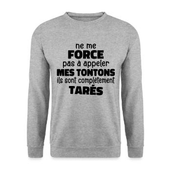 Zwinge mich nicht, meine Onkel zu nennen, sie sind verrückt - Unisex Pullover - Weißgrau meliert - Vorne - Alina (178cm) & Michal (187cm)