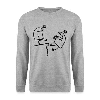 23 Jahre alt Geschenkidee Humor Geburtstag 23 Jahre alt - Unisex Pullover - Weißgrau meliert - Vorne - Alina (178cm) & Michal (187cm)