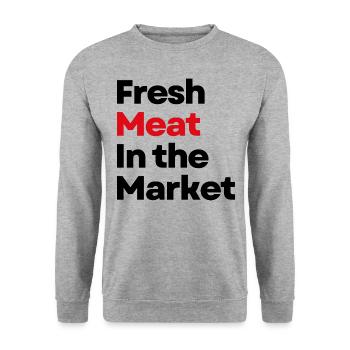Frischfleisch auf dem Markt - Unisex Pullover - Weißgrau meliert - Vorne - Alina (178cm) & Michal (187cm)