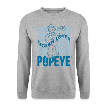 Popeye Wavy Ocean Lover - Unisex Pullover - Weißgrau meliert - Vorne - Alina (178cm) & Michal (187cm)