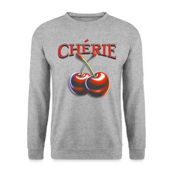 Kirsche Schatz Cherie - Unisex Pullover - Weißgrau meliert - Vorne - Alina (178cm) & Michal (187cm)