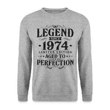 Légende depuis 1974 Vintage Born Anniversaire - Sweat-shirt Unisexe - gris chiné - Devant - Alina (178cm) & Michal (187cm)