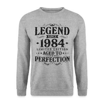Légende depuis 1984 Vintage Born Anniversaire - Sweat-shirt Unisexe - gris chiné - Devant - Alina (178cm) & Michal (187cm)