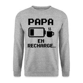 PAPA EN RECHARGE… - Sweat-shirt Unisexe - gris chiné - Devant - Alina (178cm) & Michal (187cm)
