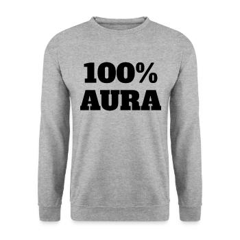100% Aura Level Points Humor Meme Aura - Unisex Sweatshirt - salt & pepper - Front - Alina (178cm) & Michal (187cm)