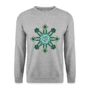 Blue/Green Om - Unisex Pullover - Weißgrau meliert - Vorne - Alina (178cm) & Michal (187cm)