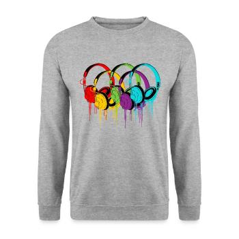 Bunte Kopfhörer - Unisex Pullover - Weißgrau meliert - Vorne - Alina (178cm) & Michal (187cm)