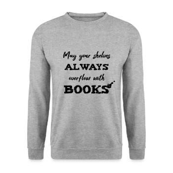 0040 Etagères toujours pleines | Bücherstapel - Sweat-shirt Unisexe - gris chiné - Devant - Alina (178cm) & Michal (187cm)