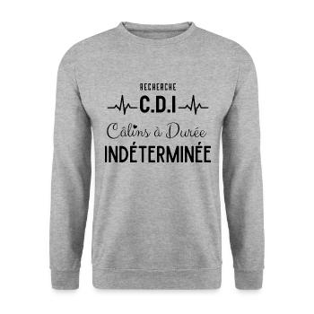 Recherche CDI - Câlins à Durée Indéterminée - Sweat-shirt Unisexe - gris chiné - Devant - Alina (178cm) & Michal (187cm)