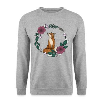 Fuchs und Blumen - Unisex Pullover - Weißgrau meliert - Vorne - Alina (178cm) & Michal (187cm)