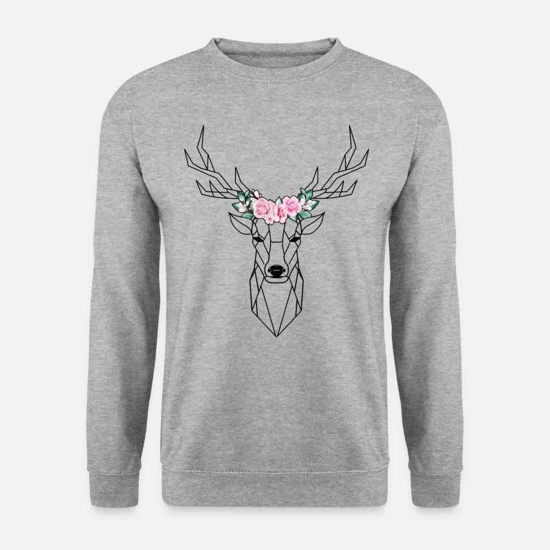 Cerf Floral Low Poly - Sweat-shirt Unisexe - gris chiné