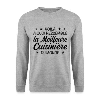 Meilleure cuisinière au monde - Idée cadeau - Sweat-shirt Unisexe - gris chiné - Devant - Alina (178cm) & Michal (187cm)