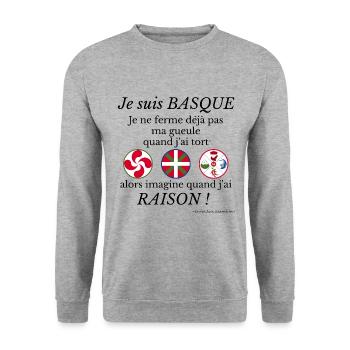 Je suis Basque je ne ferme déjà pas ma gueule... - Sweat-shirt Unisexe - gris chiné - Devant - Alina (178cm) & Michal (187cm)