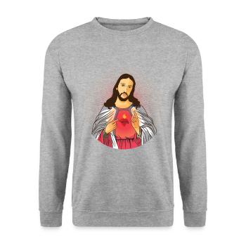 Jesus Christs Shirt - Unisex Pullover - Weißgrau meliert - Vorne - Alina (178cm) & Michal (187cm)