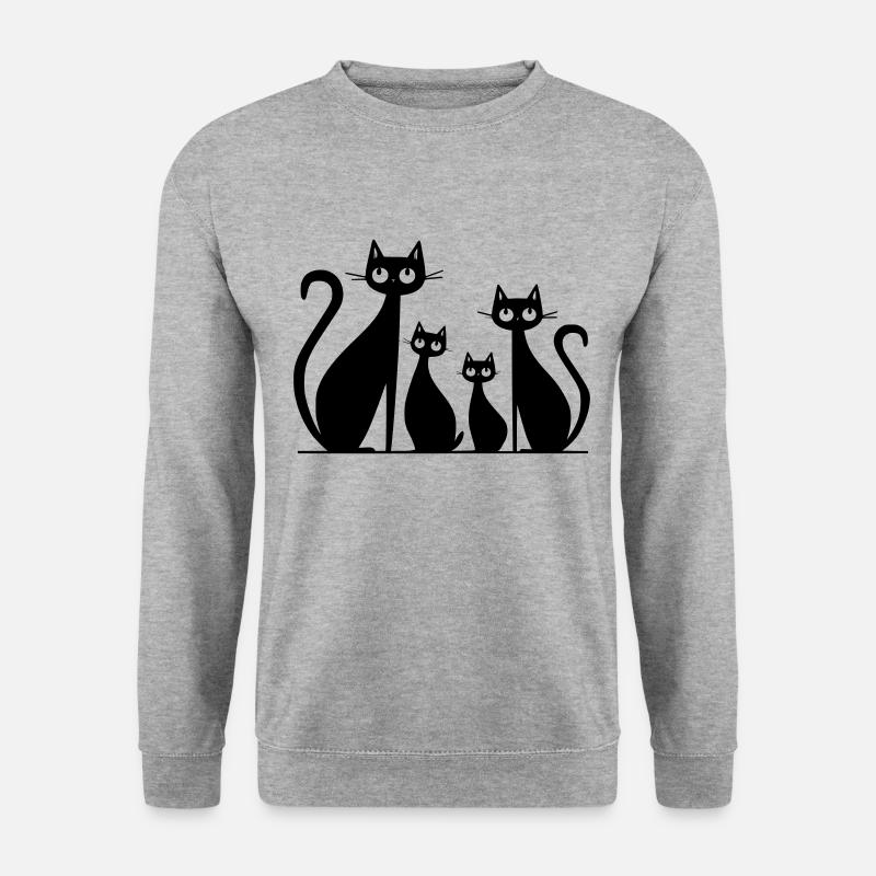 Familie Katzen - 2 Eltern, 2 Kinder - Unisex Pullover - Weißgrau meliert