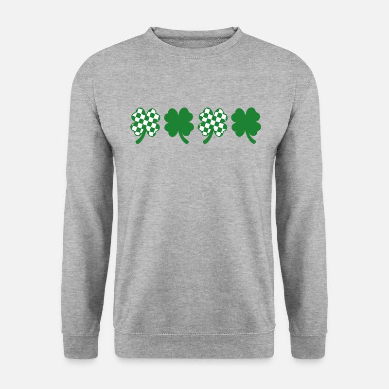 Karierter Klee St. Patrick's Day - Unisex Pullover - Weißgrau meliert