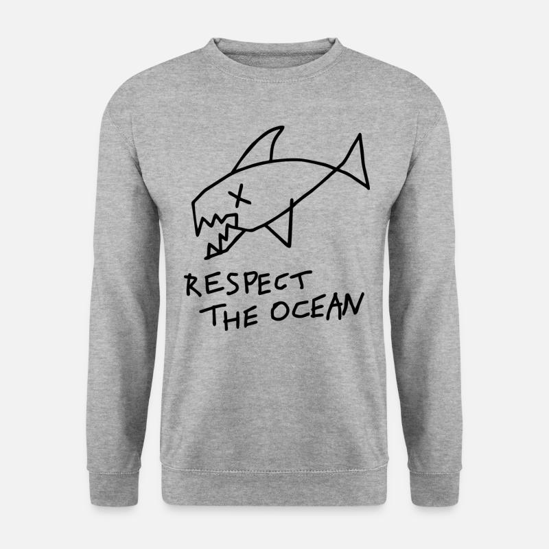 Ocean Graphic Respektieren Sie den Ozean - Unisex Pullover - Weißgrau meliert