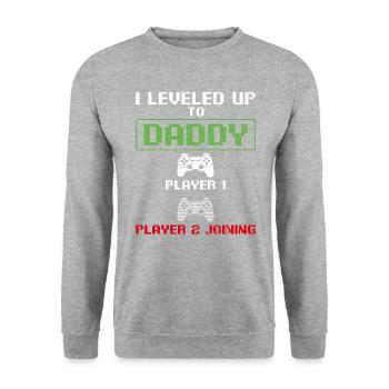 Je suis monté au niveau de Papa New Dad Gamer Funny Husband - Sweat-shirt Unisexe - gris chiné - Devant - Alina (178cm) & Michal (187cm)