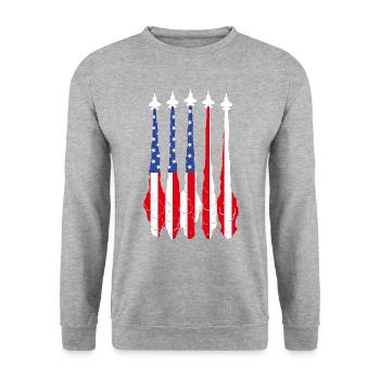 American Flag USA Airplane Jet Fighter 4th July Pa - Unisex Sweatshirt - salt & pepper - Front - Alina (178cm) & Michal (187cm)