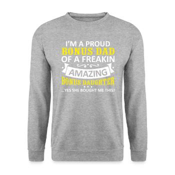 Funny Bonus Dad Stepdaughter Stepdad Fathers Day G - Sweat-shirt Unisexe - gris chiné - Devant - Alina (178cm) & Michal (187cm)