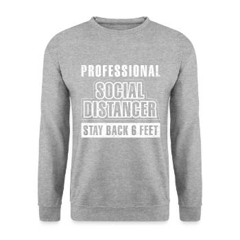 Distanceur social professionnel Stay Back 6 Feet Ft - Sweat-shirt Unisexe - gris chiné - Devant - Alina (178cm) & Michal (187cm)