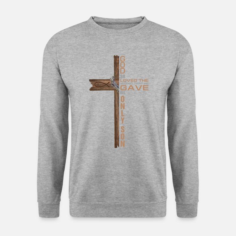 Religious Cross John 3:16 God Loved the World Jesu - Unisex Pullover - Weißgrau meliert