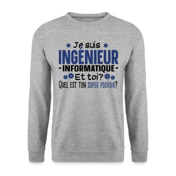 Ingénieur Métier Informatique Humour Citations - Sweat-shirt Unisexe - gris chiné - Devant - Alina (178cm) & Michal (187cm)