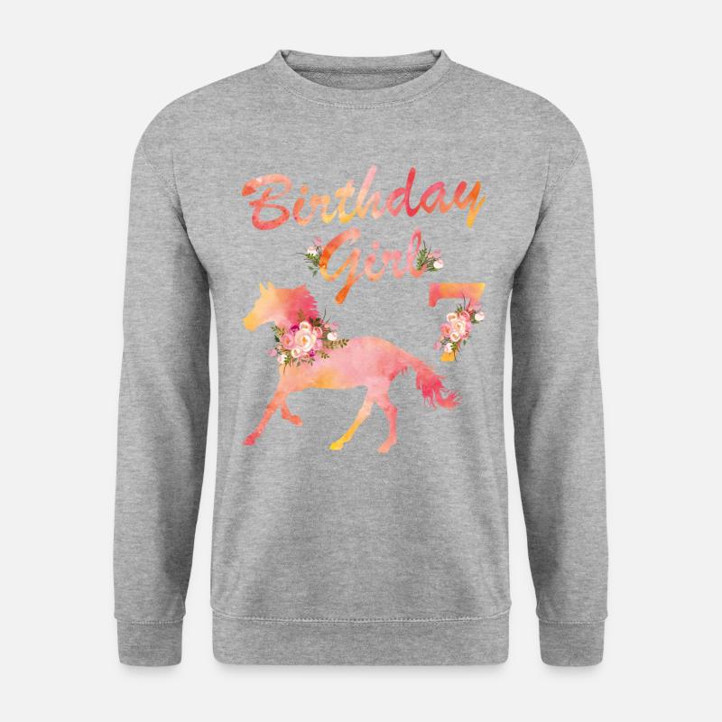 Pferdeliebhaber 7. Geburtstag Für Mädchen Lieben - Unisex Pullover - Weißgrau meliert
