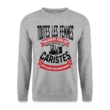 Seules les caristes déplacent des montagnes - Sweat-shirt Unisexe - gris chiné - Devant - Alina (178cm) & Michal (187cm)