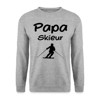 Papa Skieur - Père Skieur - Sweat-shirt Unisexe - gris chiné - Devant - Alina (178cm) & Michal (187cm)