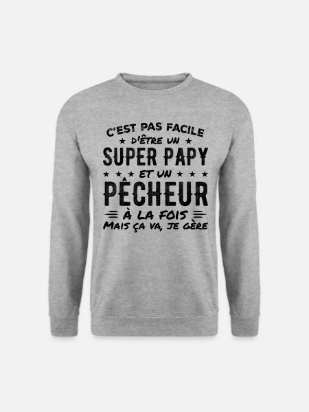 Super-Opa und Fischer-Geschenk - Unisex Pullover - Weißgrau meliert