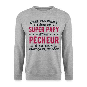 Super-Opa und Fischer-Geschenk - Unisex Pullover - Weißgrau meliert - Vorne - Alina (178cm) & Michal (187cm)