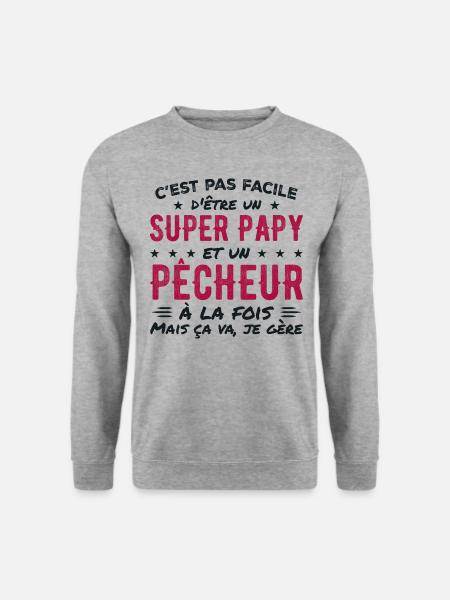 Super-Opa und Fischer-Geschenk - Unisex Pullover - Weißgrau meliert