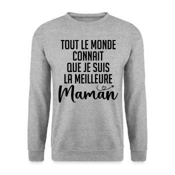 Tout le Monde Connaît Je Suis La Meilleur Maman - Sweat-shirt Unisexe - gris chiné - Devant - Alina (178cm) & Michal (187cm)