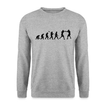 Evolution des Boxens | Boxer-Geschenk - Unisex Pullover - Weißgrau meliert - Vorne - Alina (178cm) & Michal (187cm)