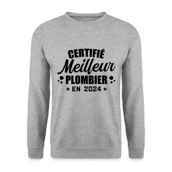 Certified Best Plumber in 2024 - Unisex Sweatshirt - salt & pepper - Front - Alina (178cm) & Michal (187cm)
